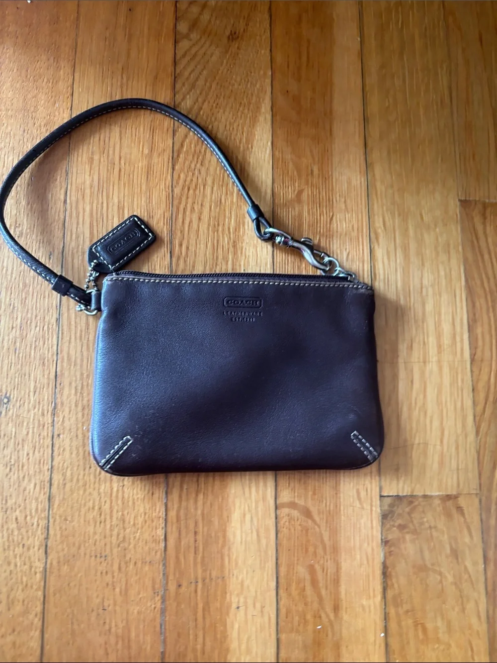 Coach Dark Brown Leather Wristlet with Strap